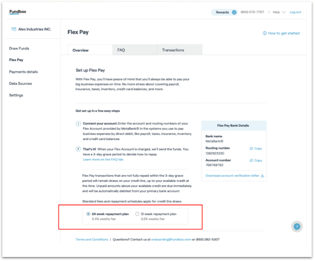 Can I choose my repayment terms for a Flex Pay draw?